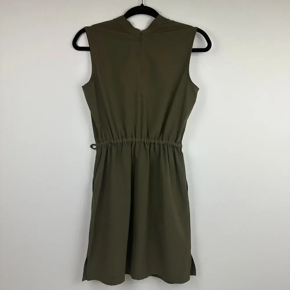 Calvin Klein Womens Sleeveless Cinched Waist Tie V-Neck Casual Green Dress 2